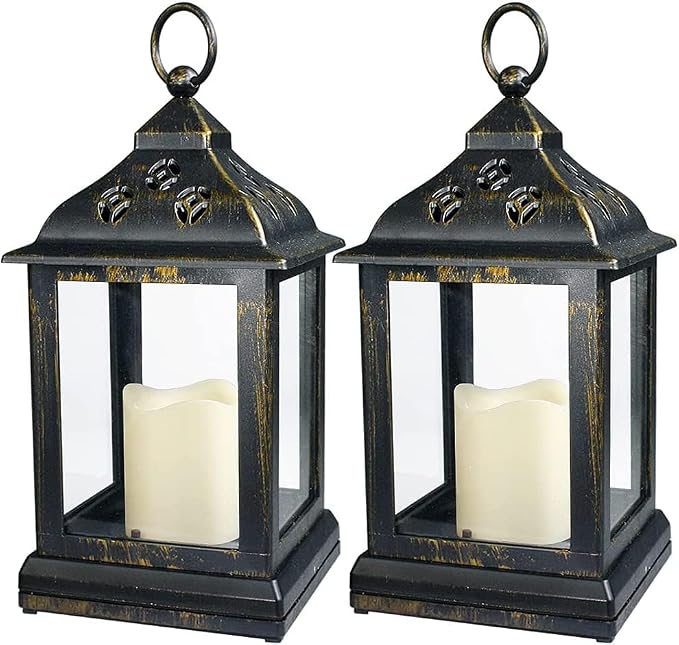 2-Pack 9.5" Distressed Bronzes Indoor Candle Lantern by BrightZeal