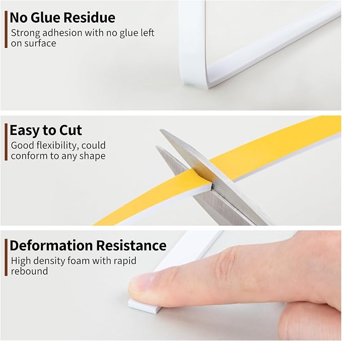 Yotache White Windows Doors Insulation Seal Tape 3 Rolls 1/2" x1/8" | Adhesive - Image 6
