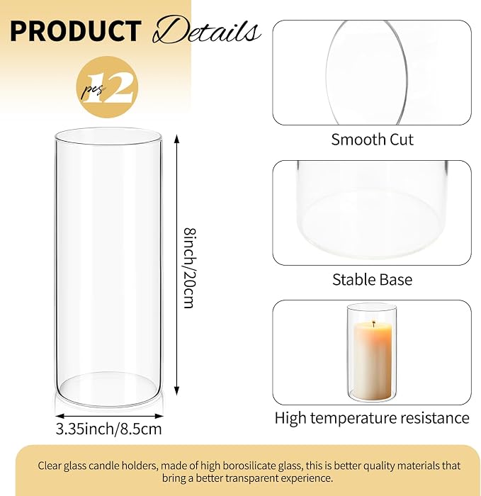 12Pack Glass Cylinder Vases for Centerpieces - Image 2