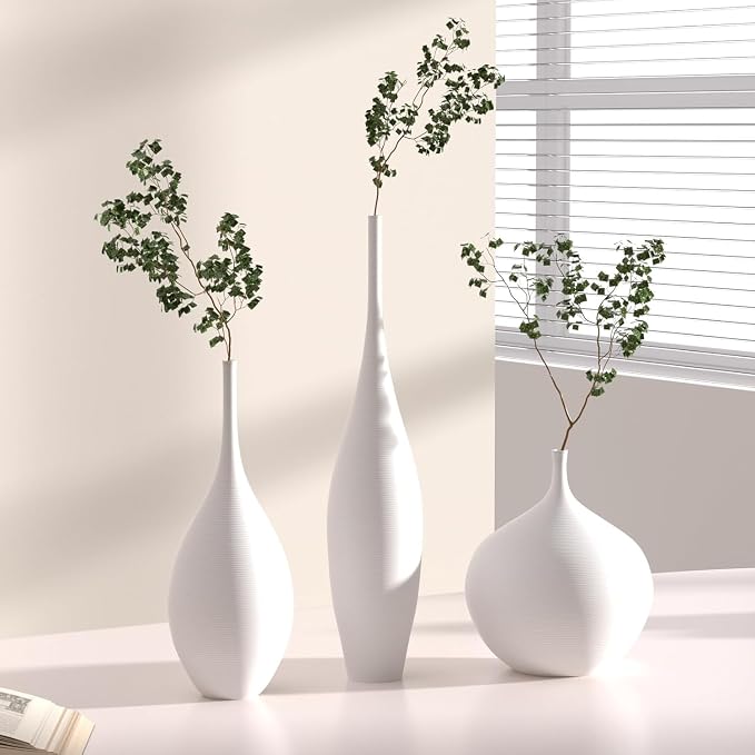 Relexome White Ceramic Vase Modern Boho Wabi-Sabi Flower Vase Set of 3 - Image 4