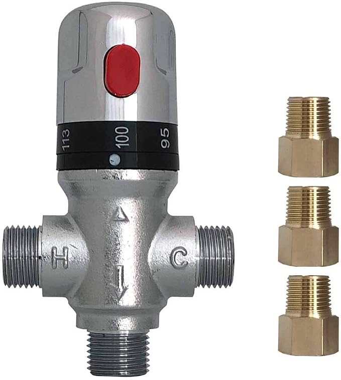 Three-way Thermostatic Mixing Valve, 1/2NPT Connections, Solid Brass by Atmama
