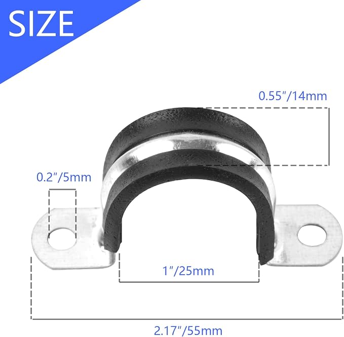 1 Inch Reinforced Rigid Pipe Strap, 2 Holes U Bracket Cable Clamp Hanger - Image 2