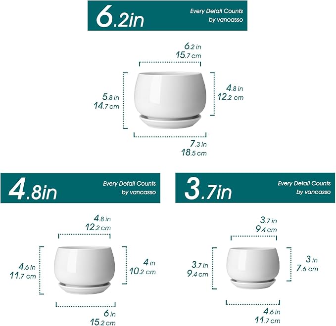 vancasso 3-Pack Ceramic Plant Pots, 3.7/4.8/6.2 Inch Indoor Planters - Image 2