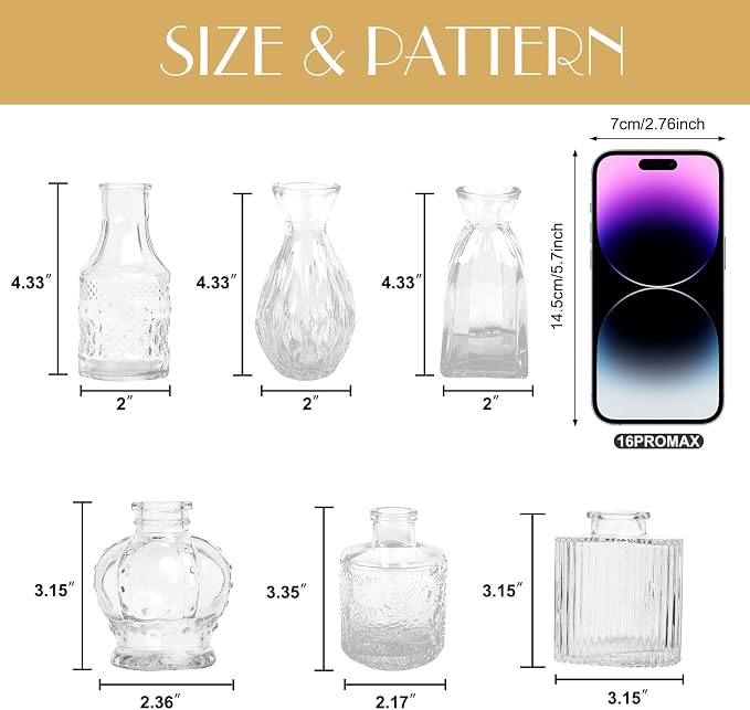 Petal Petite Small Clear Glass Bud Vase Set of 6 - Image 2