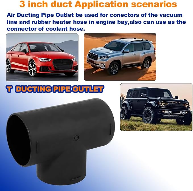 75mm Car Heater Warm 3 Way Air Ducting Pipe, Universal T Shape Outlet Connector - Image 6