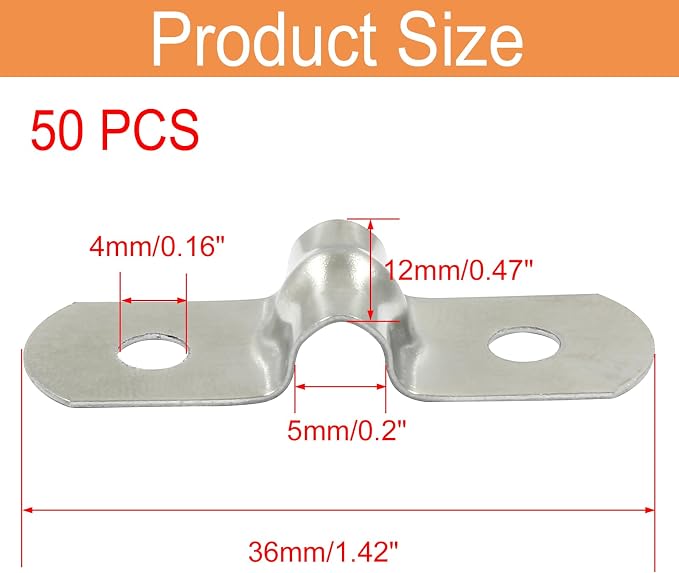 Piutouyar 50 Pack 5mm Two Hole Strap U Bracket, 3/16 Inch | 304 Stainless Steel - Image 2