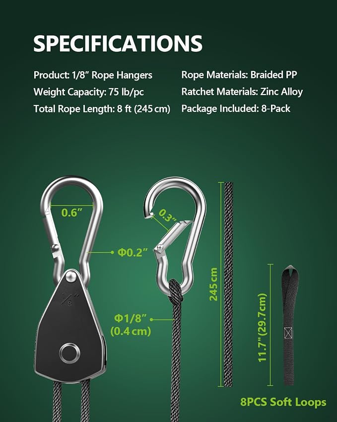 8-Pack 1/8” Ratchet Straps, Heavy Duty Ratchet Tie Down Straps | Kayak Hanger - Image 6