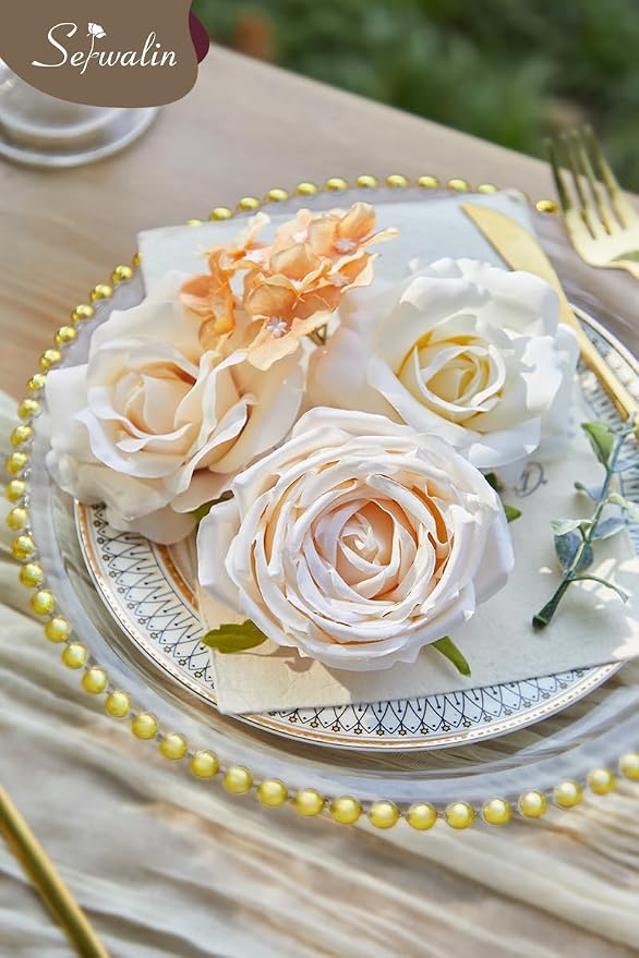 Serwalin Artificial Flowers Boho Champagne Flowers Silk Wedding Flowers | Fake - Image 8