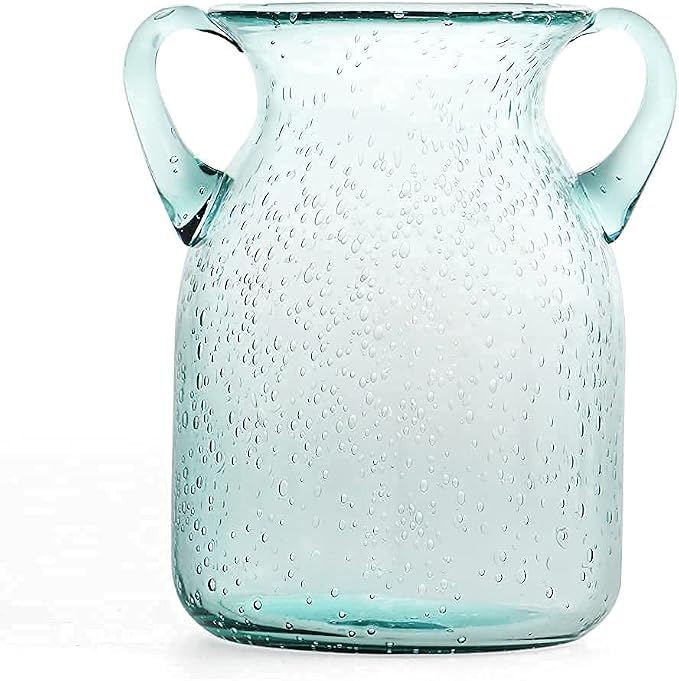 MDLUU Seeded Glass Vase, 4.6" W x 6.7" H, Double Ear Design, Coastal Modern by MDLUU