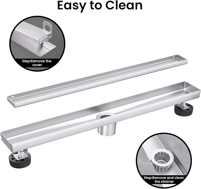 18 Inch Linear Shower Drain, Brushed Stainless Steel Rectangle Bathroom Tile - Image 3