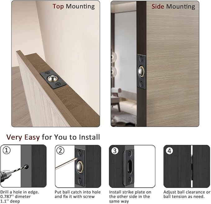 JQK Closet Door Ball Catch Hardware, Stainless Steel Catch Adjustable - Image 3