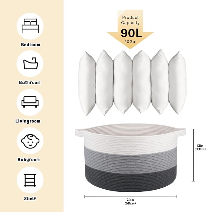 OIAHOMY 90L Extra Large Blanket Basket - Image 3