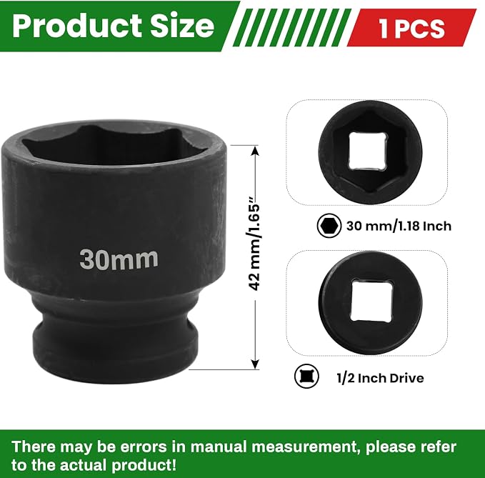 1/2" Drive 30mm Deep Impact Socket, 6 Point Chrome Molybdenum Steel Heavy Duty - Image 2