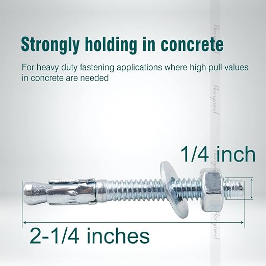 1/4 Concrete Anchors, 1/4 Wedge Anchors Bolts, 2-1/4" L, equipment bases - Image 2