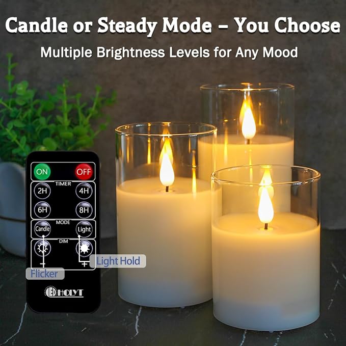 Glass Rechargeable LED Flickering Flameless Candles - Image 4