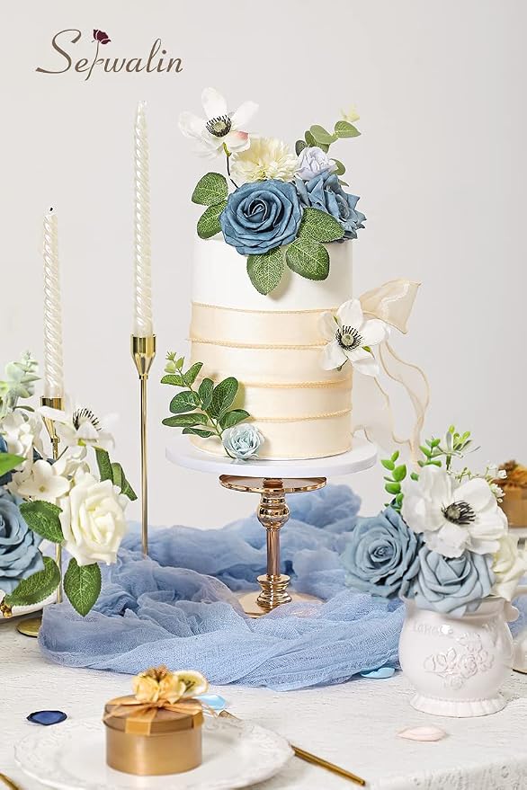 Serwalin Dusty Blue Artificial Flowers Silk Flowers - Image 4