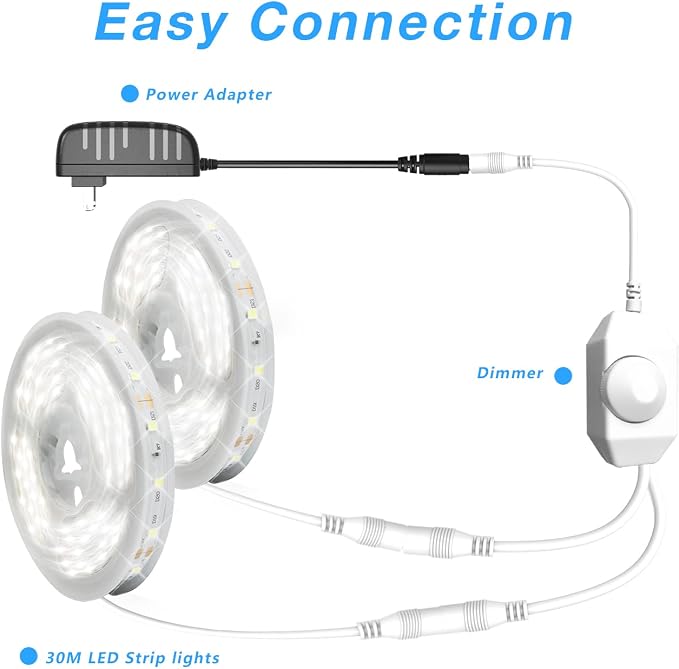 DAYBETTER White LED Strip Light, 100 ft Dimmable Strip, 6500K 24V Lighting - Image 6