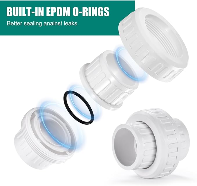 VYH 1" PVC Union Coupling Pipe Fitting, PVC Adapter, built-in EPDM O-Ring - Image 3