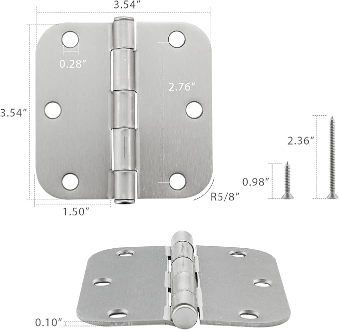 3.5 Inch Interior Door Hinges, 5/8 Inch Radius, Satin Nickel, 18 Pack | - Image 4