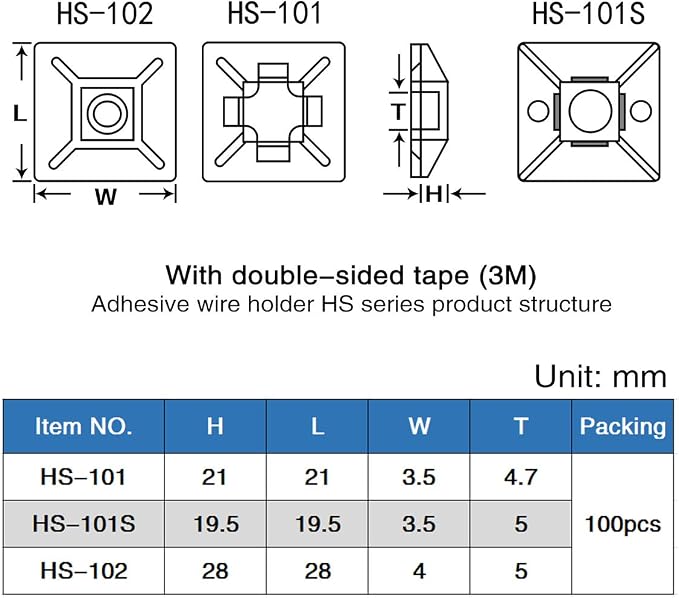 XHF 100 PCS 3/4" White Self Adhesive Cable Zip Tie Mounts Wire Cable Clips - Image 6