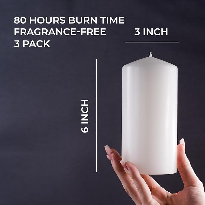 3x6 inch White Pillar Candle Set of 3 - Image 2