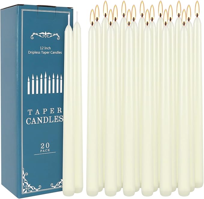 Howemon 20 Pack Ivory Taper Candles 12 Inch Tall 3/4 Inch Thick Burn 10 Hours - Image 7