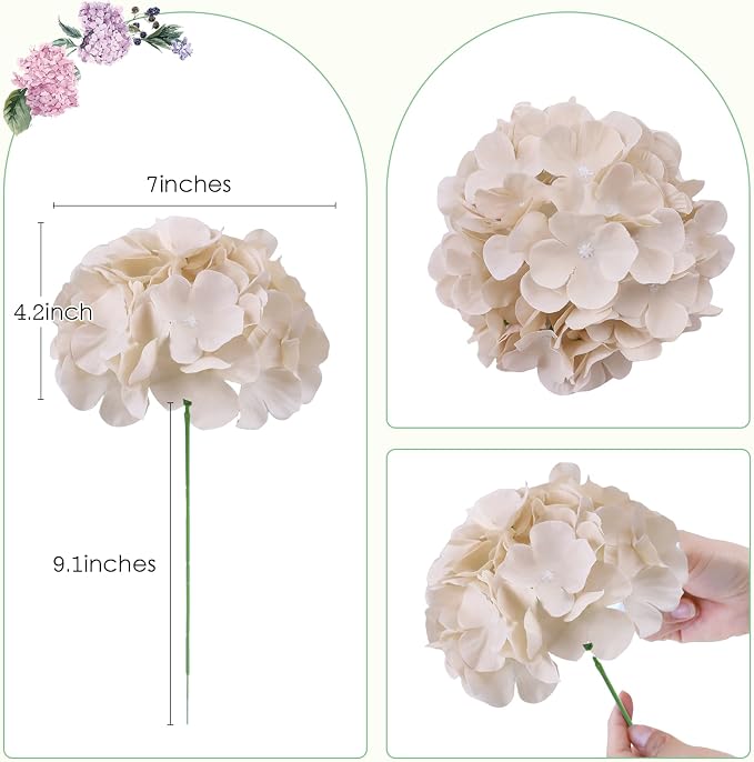 AVIVIHO 10pcs Beige Hydrangea Artificial Flowers Bulk Fake Flowers Hydrangea - Image 4