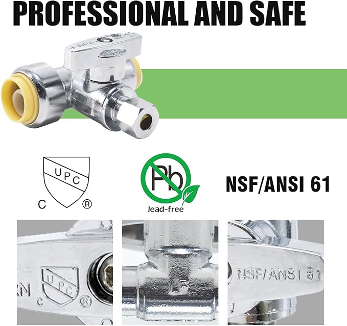 TTFLEX 1/2" Push x 1/2" Push x 3/8" Comp Tee Valve, Shut Off Valve 1/4 Turn | - Image 5