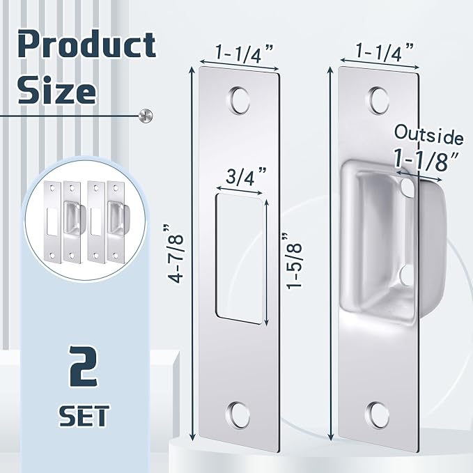 Hicarer 2 Pcs 1-1/4" x 4-7/8" Box Strike Plate, Universal Security Latch - Image 2