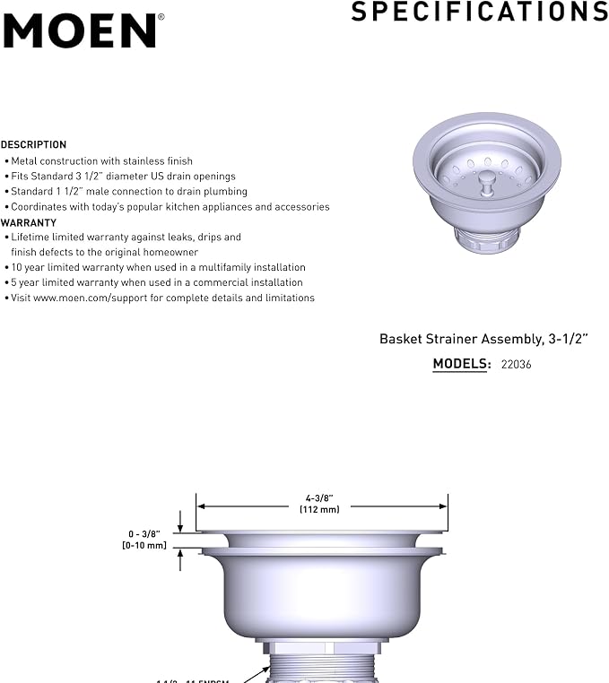 Moen Kitchen Sink Strainer Basket - Image 3