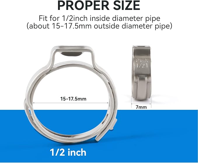 100 Pack GUOFIS 1/2 Inch Pex Cinch Clamp Rings, Premium 304 Stainless Steel | - Image 2