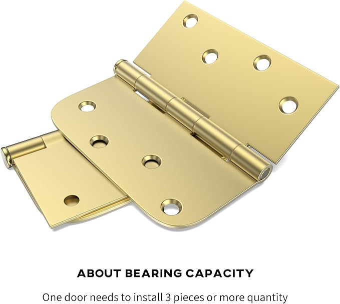 goldenwarm Pack of 3 4in Door Hinges Brushed Brass Gold Door Hinges Butt Hinges - Image 4