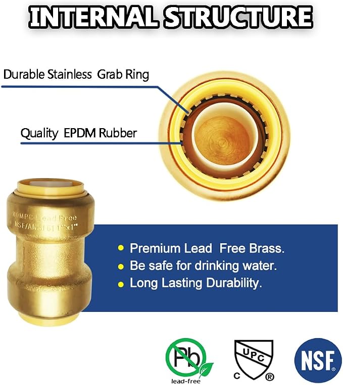 1" Pex fitting Straight Coupling Push Fit PEX Fittings, Push-to-Connect Copper - Image 2