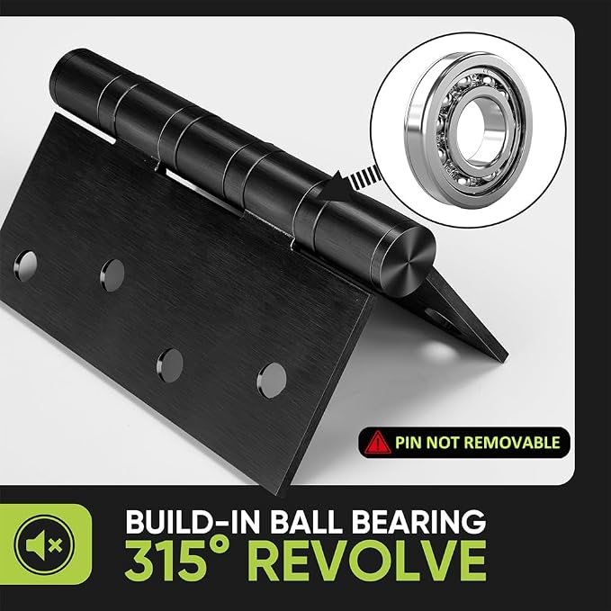 6 Pack Ball Bearing Door Hinges, 4in x 4in Heavy Duty Stainless Steel Door - Image 3