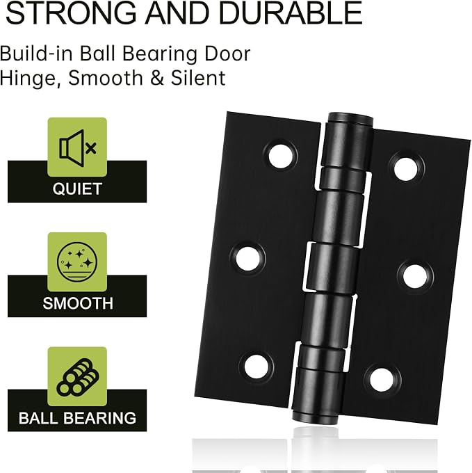 3in Ball Bearing Door Hinges 3 Pack, Small Black Heavy Duty Stainless Steel - Image 4
