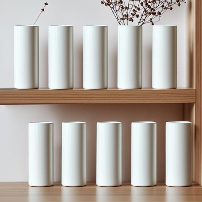 5.51'' Small Modern White Ceramic Vase Set of 10 by LIZOFER