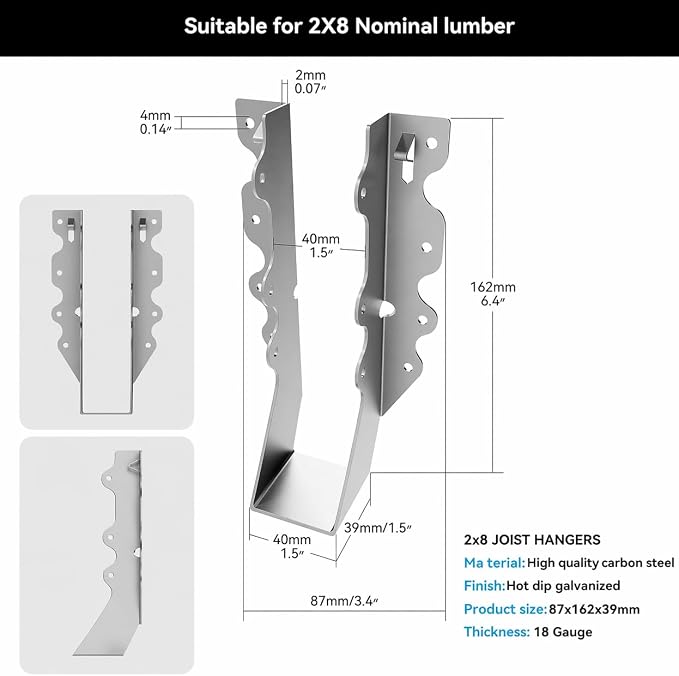 2X8 Joist Hanger 18 Gauge LU28 Galvanizing Face Mount Joist Hangers - Image 4