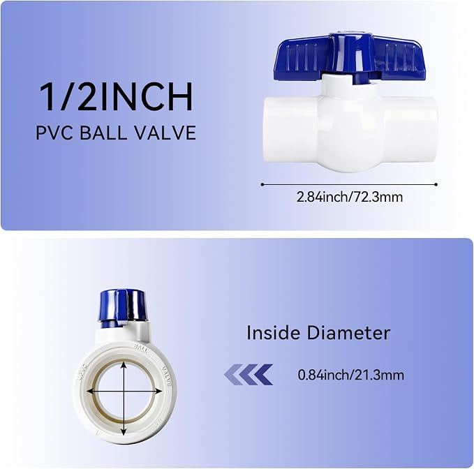 10 Pack 1/2'' PVC Ball Valves Threaded Full Port T-handle SCH40 Water Pipe - Image 6