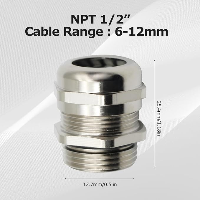 MAKERELE NPT 1/2" Nickel-Plated Brass IP68 Waterproof Cable Glands, Adjustable - Image 2