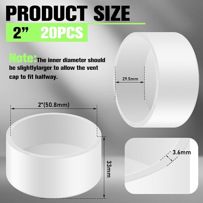 20 Packs 2 Inch PVC Pipe End Cap, Fits 2.375" OD Schedule 40 Furniture Grade - Image 2