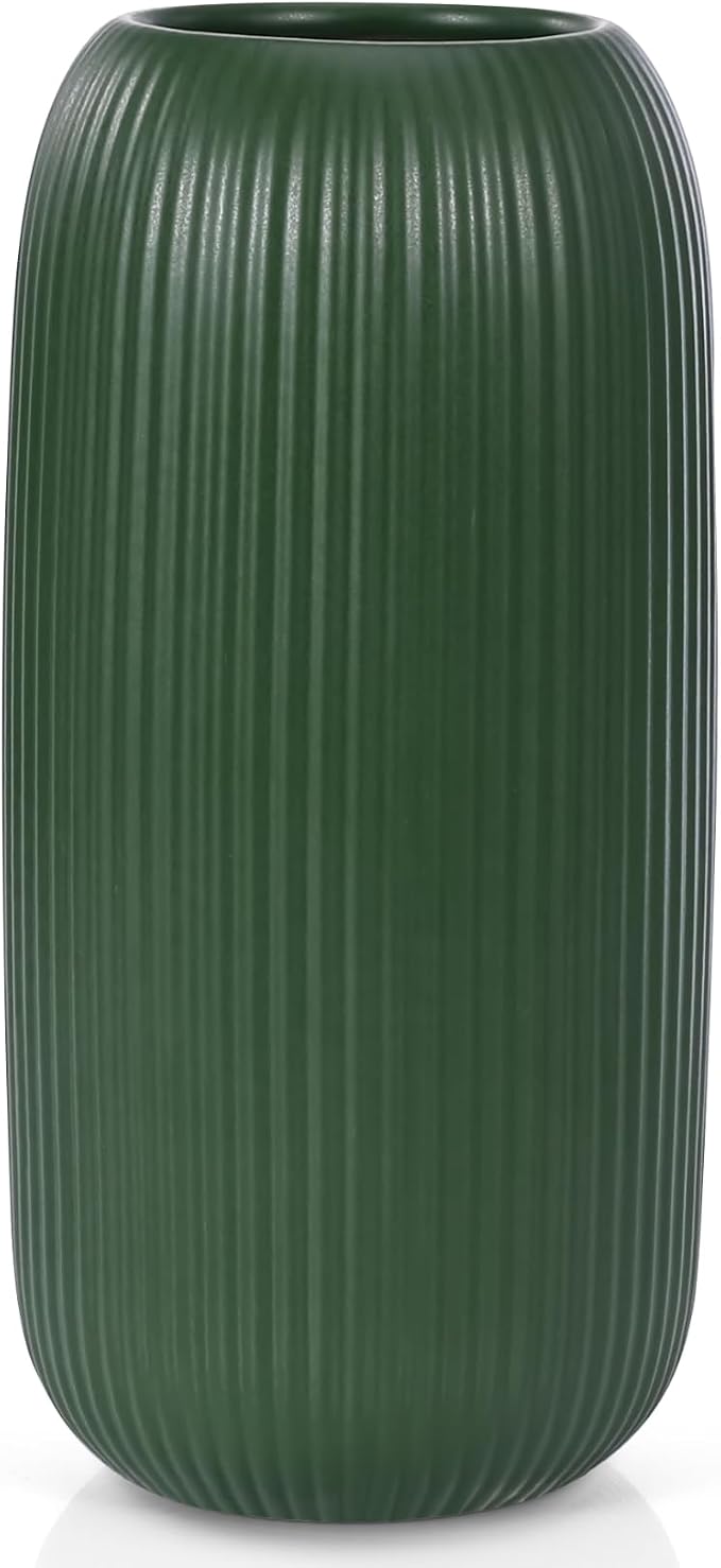 Ceramic Vase for Flowers – Modern Small Ribbed Textured Flower Vase for Home by RIKBVOM
