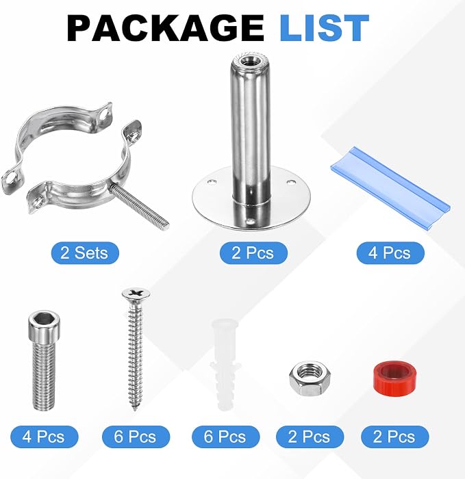 HARFINGTON 2 Set Wall Mount Ceiling Mount Pipe Supports 304 Stainless Steel - Image 3