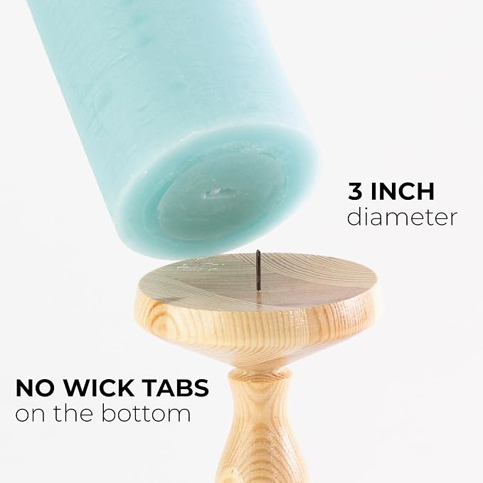 Light Turquoise Pillar Candles 3x8 Inch – Set of 2 Unscented Dripless Large - Image 2