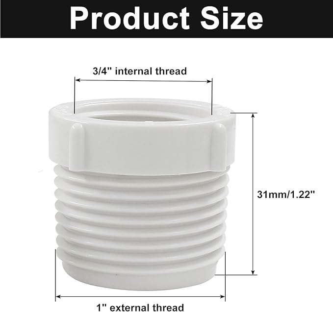 Litoexpe 10PCS 1" Male Thread to 3/4" Female Threaded PVC Pipe, Adaptor Coupling - Image 2