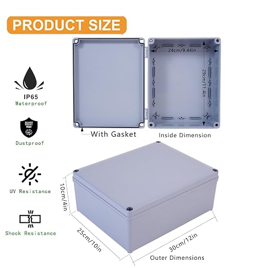 12" x 10" x 4" ABS Plastic Dustproof Waterproof Box IP65 Junction Boxes Project - Image 2