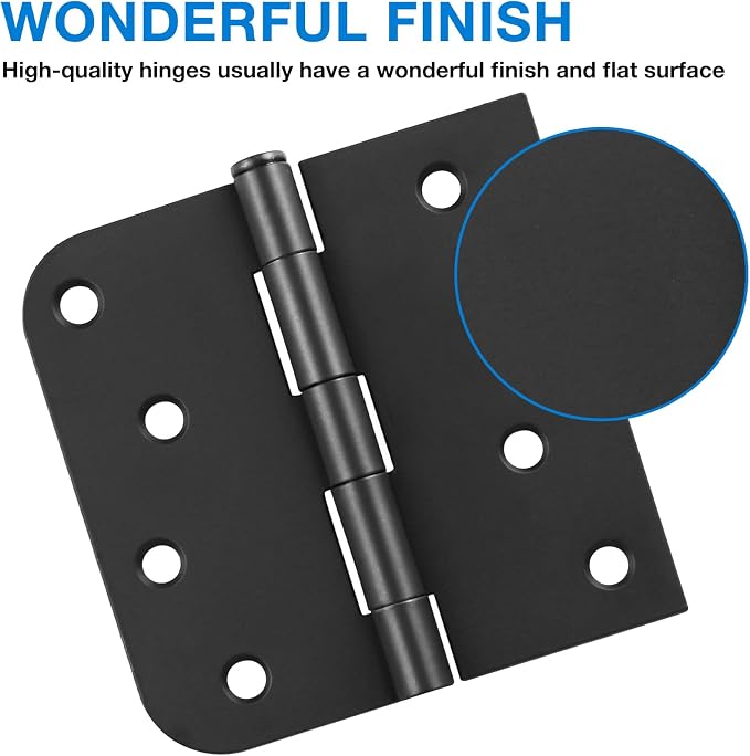 Matte Black Door Hinges 4 Inch Square Rounded 5/8" Radius 6 Pack | Interior - Image 3