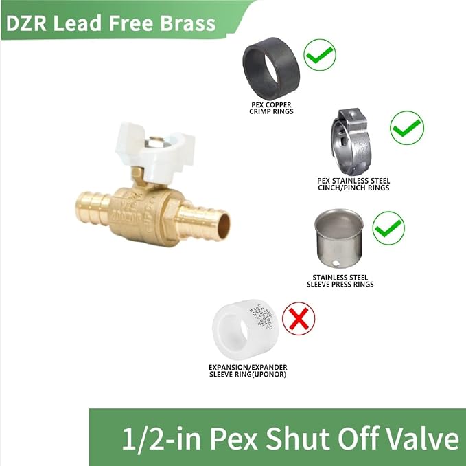 1/2-in Brass Pex Ball Valve, 1/4 Turn Shut Off Valve - Image 3