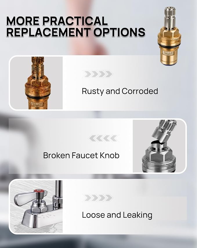 Brass Handle Stem Assembly Ceramic Faucet Valve Cartridge 20 Teeth Commercial - Image 5