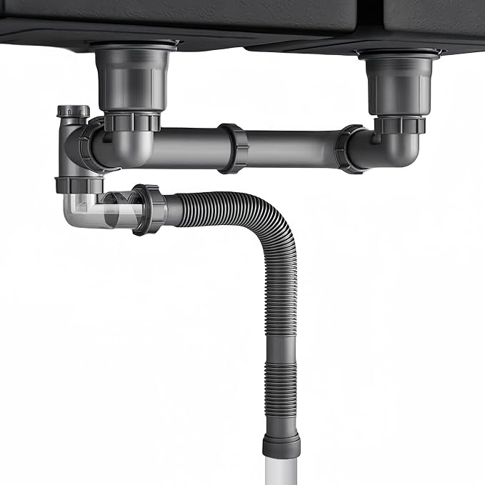 Flexible Double Kitchen Sink Drain Kit, 1-1/2 in Replacement P-Trap by COLDDD
