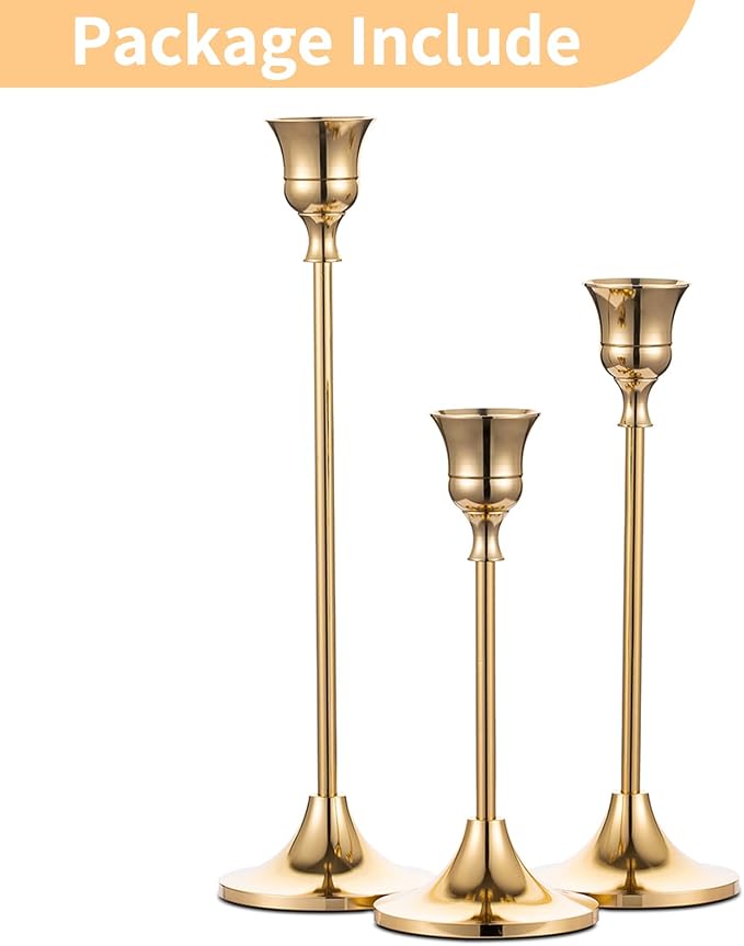 Candlestick Holders Taper Candle Holders, Brass Gold Candlestick Holder Set - Image 7